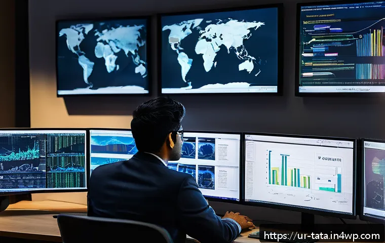 시계열 데이터의 변동성 예측 기법 - A detailed, professional workspace scene showing a South Asian data scientist analyzing complex time...