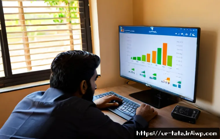 Home 17 시계열 데이터의 정규성과 비정규성 이해하기 - Photorealistic Pakistani data analyst at a clean modern desk in Lahore, studying a laptop with two c...